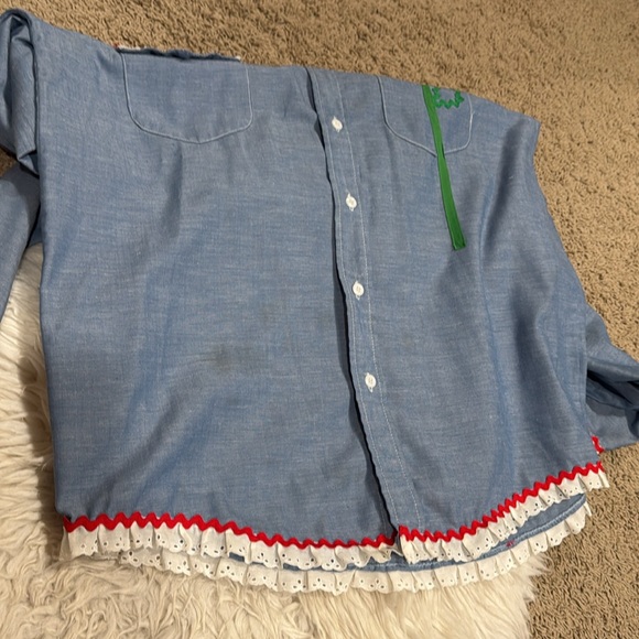 70s Women’s Osh Kosh B’Gosh Boho Embroidered Chambray Lace Detail Shirt large‎ - Picture 11 of 12